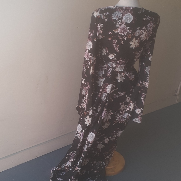 Boohoo Pink Floral Crop Top Plunge V Long skirt 6 - Picture 5 of 6